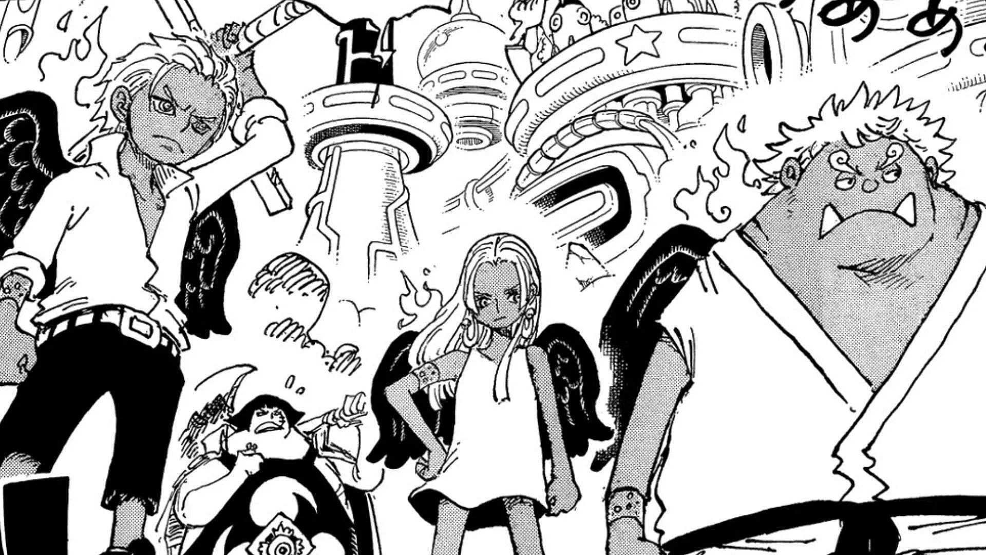 Three of the four Seraphim (left, center front, right) as seen in the series' manga (Image via Shueisha)
